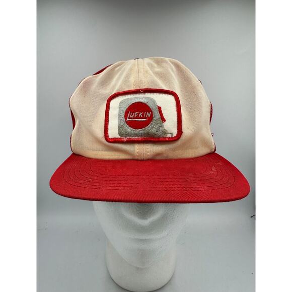Vtg Lufkin Trucker Hat Tape Measure Patch Snapback Cap USA MADE Red White - Picture 1 of 13
